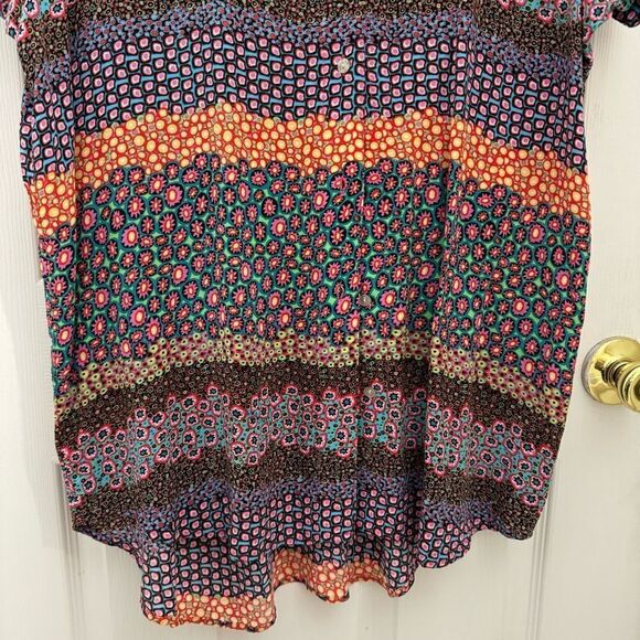 Josie Natori 100% Rayon Shirt Tunic Dress Size XL Colorful Floral Artsy Buttons - Picture 6 of 8
